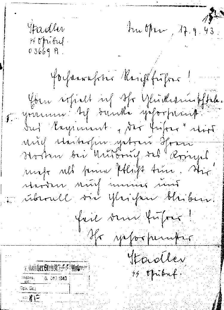 Stadler's original letter to Himmler of 17 September 1943