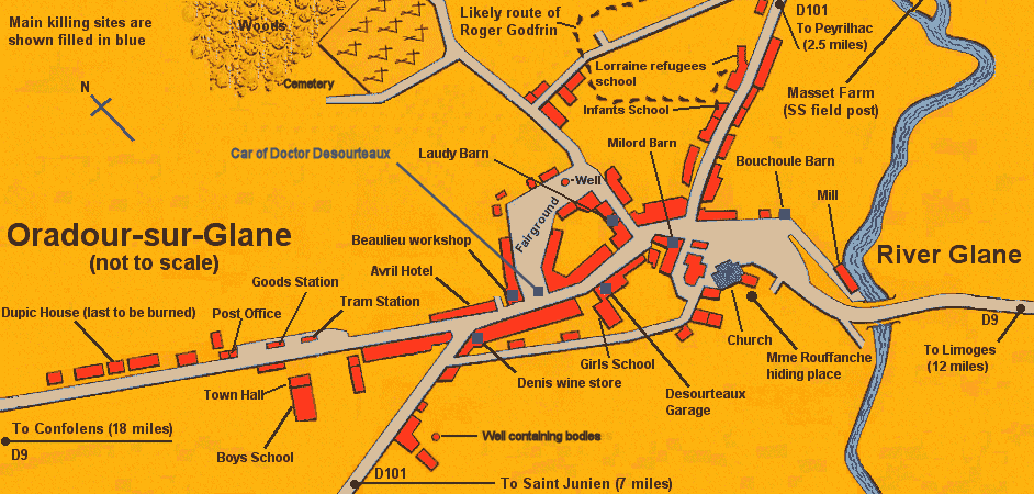 Town plan of Oradour-sur-Glane ruins