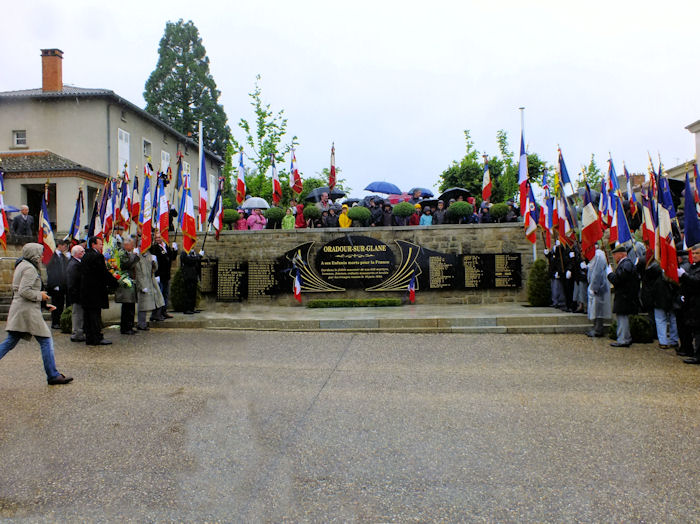 At the memorial to the dead of the World Wars in Oradour-sur-Glane