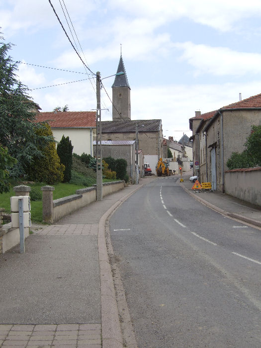 Looking towards the church in Charly-Oradour