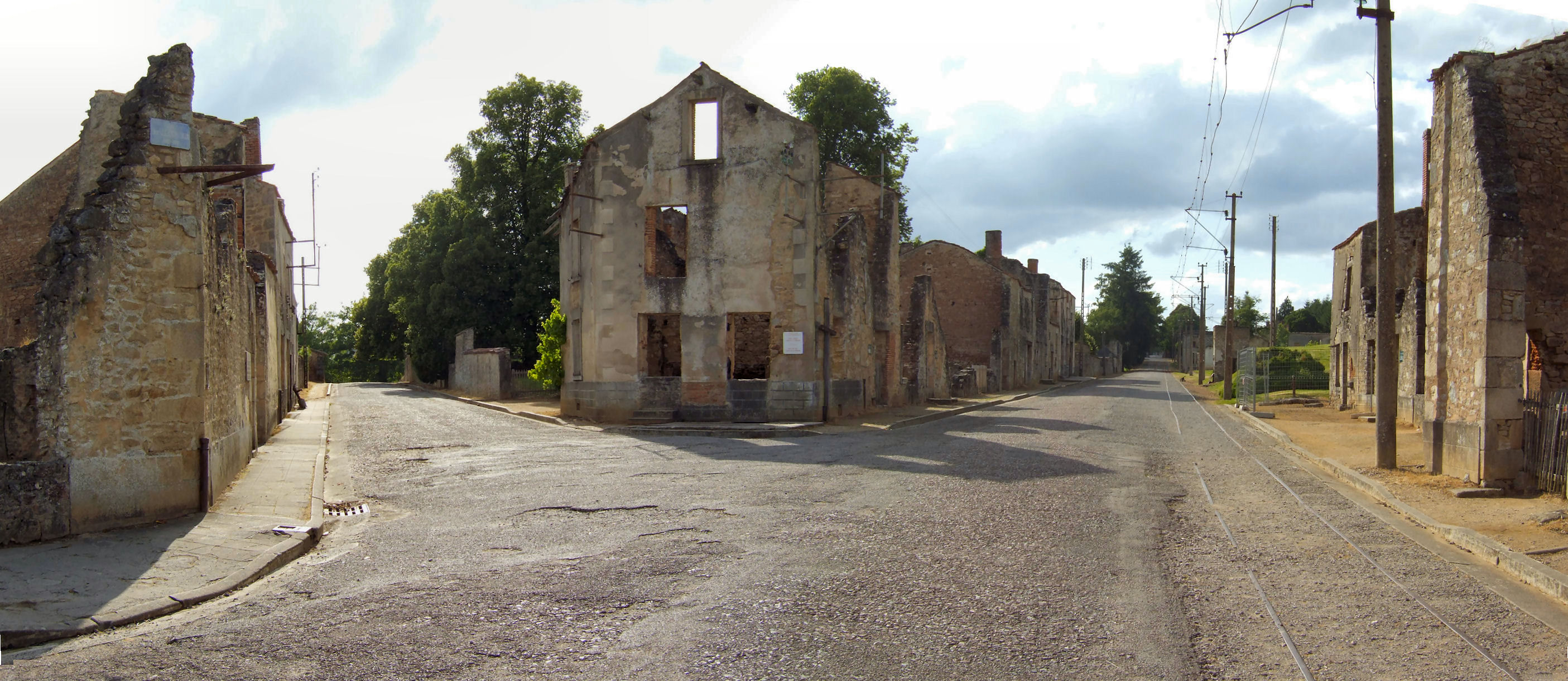 Panorama of the Rue Emile Desourteaux looking north from the road to St. Junien