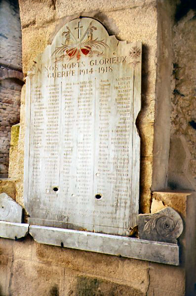 Memorial to W.W.I in church