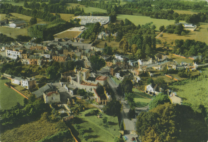 Aerial view of Oradour-sur-Glane ruins dating from 1953