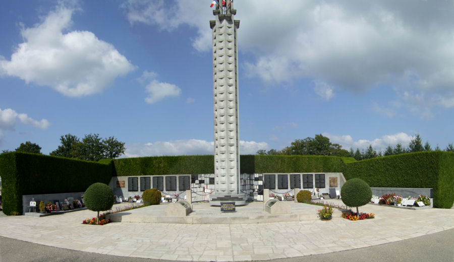 Panorama of the memorial in the cemetery at Oradour-sur-Glane in 2008