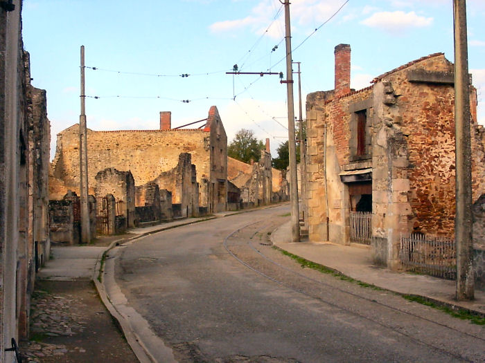 Oradour street view looking north from bakery